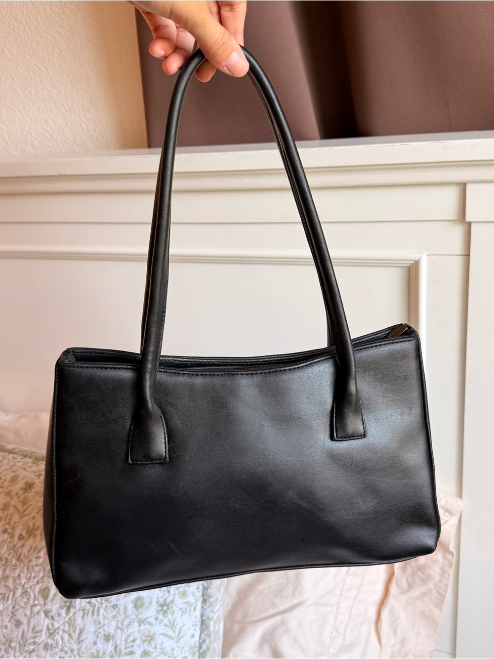Classic Black Leather Shoulder Bag